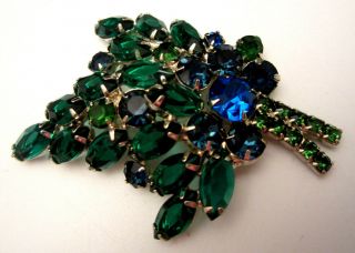 Rare Vintage 3 " Juliana D&e Gold Tone Green Blue Rhinestone Leaf Brooch Pin A54
