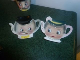 Vintage 8 Pc Py Lady Gray Hair Teapot Sugar Creamer 2 Cups,  Tea Bag Holder,