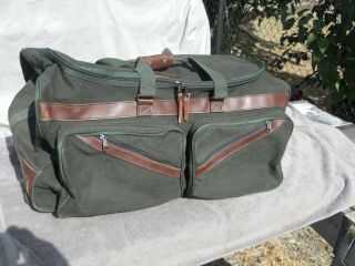 Vintage Orvis Battenkill Green Canvas/leather Duffle Travel Bag Luggage Wheels