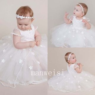 White Vintage Infant Christening Dresses Lace Appliques Toddler Baptism Gowns