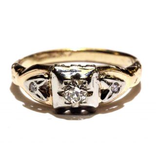 14k Yellow Gold.  11ct Vs H Round Diamond Vintage Engagement Ring 1.  3g Estate