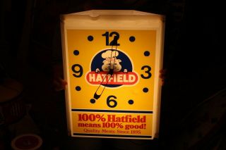 Vintage Hatfields Meats Butcher Shop Gas Oil Farm 19 " Lighted Metal Clock Sign