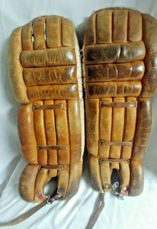 Vintage Cooper Gp 58 Brown Leather Hockey Goalie Pads 32 Inch