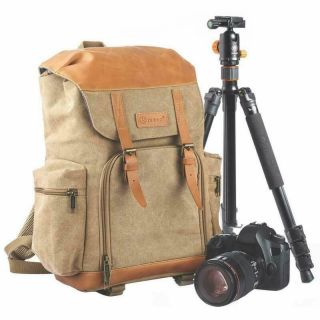 Tarion Camera Bag Backpack Vintage Canvas With Waterproof Rain Cover For Dslr Sl