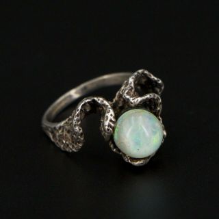 Vtg Sterling Silver - Brutalist Abstract Opal Statement Ring Size 6.  5 - 4.  5g