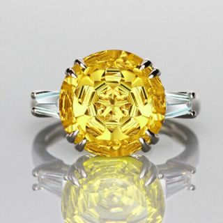 14k White Gold Over Lemon Citrine " Double - Flowers " Fancy Cut Diamond Ring Rlm2
