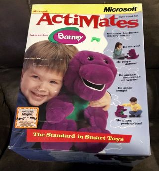 Vintage Microsoft Actimates Barney The Dinosaur Plush Interactive Talking