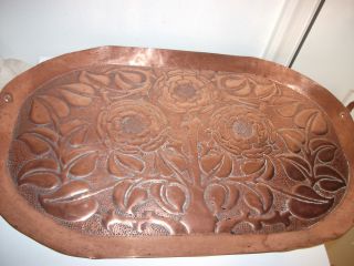 Hammered Copper Vintage Extra Large Tray W/handles Intricate Design