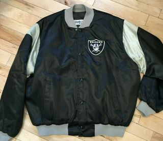 Vintage Oakland Raiders Embroidered Chalk Line Satin Snap Jacket Xxl Made In Usa