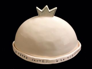 Rare Rae Dunn " A Votre Sante A La Vie La Amitie Bon Apetit " Crown Butter Dish