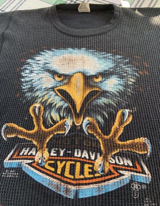 Vintage 80’s 3d - Emblem Harley Davidson Thermal Shirt S/m 1987 50/50