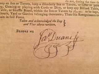 Rare License to Operate an Inn,  NYC 1789,  signed by James Duane,  Mayor 3