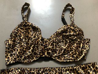 NOS VTG Delicates Satin Bra and 2 Brief Set 40D 2XL Animal Print Second Skin 4