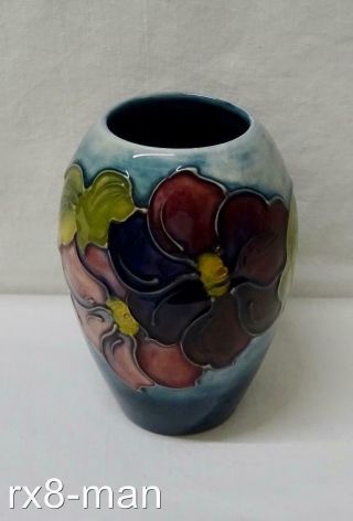 Vintage Moorcroft Clematis Blue Ovoid Shaped Vase Circa 1950 