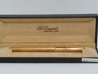 Vintage S.  T.  Dupont Gold Tone Ribbed Fountain Pen W/18k Nib In Orig.  Box