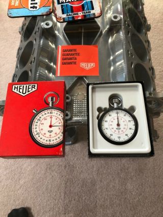 Rare Vintage Heuer Stopwatch In Full Order Boxed With Papers.