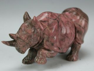 Vintage African Carved Pink Jasper Stone Rhinoceros Rhino Statue Figurine Dfc