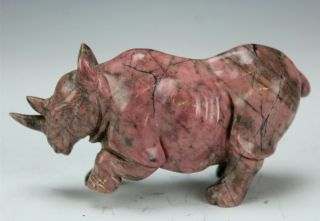 Vintage African Carved Pink Jasper Stone Rhinoceros Rhino Statue Figurine DFC 2