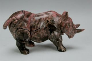 Vintage African Carved Pink Jasper Stone Rhinoceros Rhino Statue Figurine DFC 4