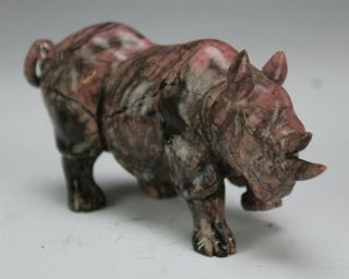 Vintage African Carved Pink Jasper Stone Rhinoceros Rhino Statue Figurine DFC 5