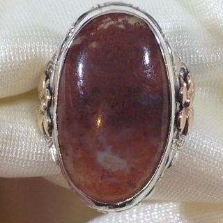 Vintage Estate Clark And Coombs Sterling Silver And Gold Filled Agate Ring Sz 7
