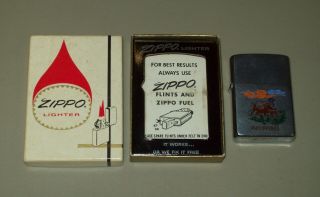 Vintage 1972 Zippo Lighter W/ Box Etched 5 Color Philippines Unfired