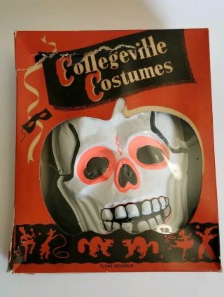 Vintage Collegeville Skeleton Halloween Costume Box Mask Complete Set Rare Htf