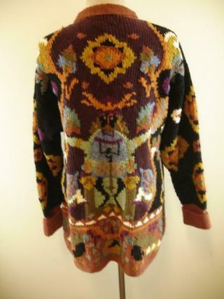 Womens 2 L Suzanne Galat For Aficionado Hand Knit Cardigan Sweater Shaman Voodoo