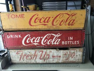 Three Antique Vintage Wooden Coca Cola & 7up Bottle Case Crate (24 Bottle Crate)