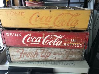 Three Antique VINTAGE WOODEN COCA COLA & 7Up BOTTLE CASE CRATE (24 Bottle Crate) 2