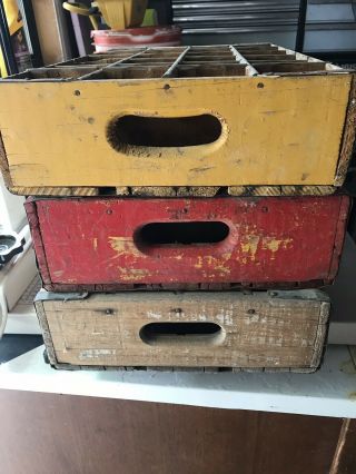 Three Antique VINTAGE WOODEN COCA COLA & 7Up BOTTLE CASE CRATE (24 Bottle Crate) 3