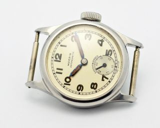 Vintage MOERIS,  Borgel FB steel screw case,  radium dial,  40 ' s men ' s watch 7