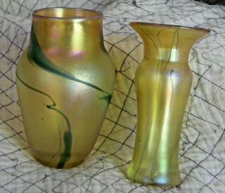 Pair Vintage,  Early Orient and Flume Vases,  Tiffany Gold Aurene,  1970 ' s Howell 2