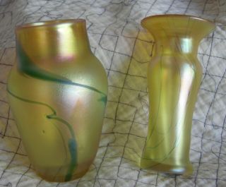 Pair Vintage,  Early Orient and Flume Vases,  Tiffany Gold Aurene,  1970 ' s Howell 3