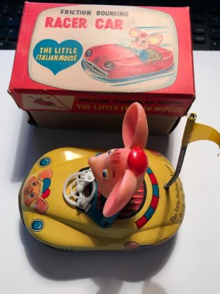 Vintage 1960s Japan Ko Wind - Up Tin Toy Friction Italian Mouse Bouncing Racer Car