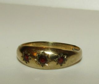 Adorable,  Antique Victorian 9ct Gold Trilogy Ring / Garnets In A Star Setting
