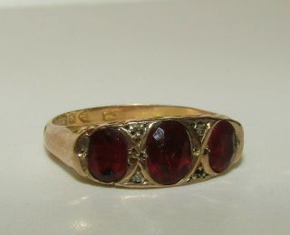 , Antique Victorian 9 Ct Gold Trilogy Ring With Fine Garnet
