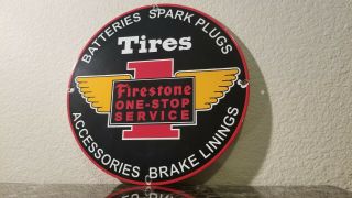 Vintage Firestone Tires Porcelain Gas Auto Batteries Service Sales Dealer Sign