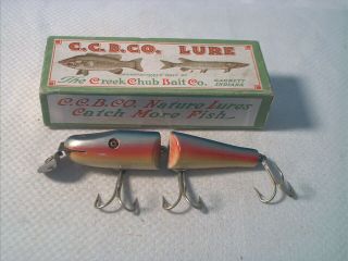 Vintage Old Wood Fishing Lure Creek Chub Jointed Pikie Rainbow Ge W/ Box