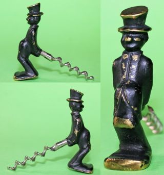 Vintage Austrian Brass Funny,  Man With Cylinder Hat Figurine Corkscrew 1970 