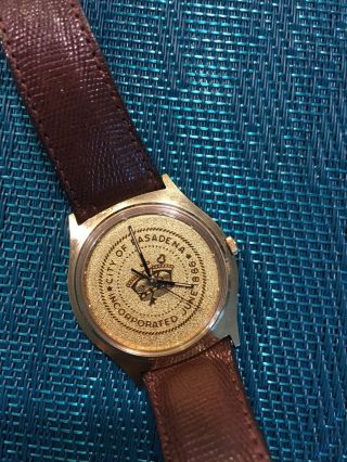 Vintage Jostens Usa Swiss Automatic Wristwatch Leather Band City Of Pasadena
