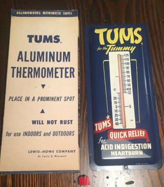 1940 - 50s Vintage Tums Thermometer Metal Advertising Medicine Drug Store Sign