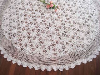 Elegant Vintage Style 3d Flower Hand Crochet White Cotton Round Table Cloth Xl
