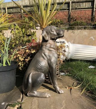 Antique Black Bronze Sitting Labrador Dog Pet Large Statue Figurine Ornament