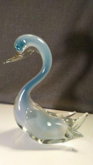 Vintage Murano Art Glass Italy 8 " Blue Swan Figurine Statue Handmade Crystal