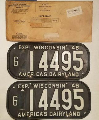 Vintage Set Of 1946 Wisconsin License Plates 6 14495