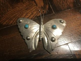 Vintage Mexican Sterling Silver Butterfly Pin Brooch Hand Crafted Jewelry
