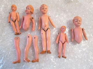 Antique Bisque Miniature Wire Jointed Dollhouse Dolls Parts For Restoration