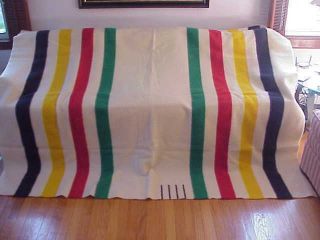 Vintage Hudson Bay Striped Blanket W/ Box 4 Point Wool