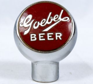 Vtg Goebel Beer Ball Tap Knob Handle Chrome Porcelain Red White Robbins Detroit